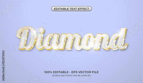 Luxurious White and Gold text effect. Editable shiny diamond text effect. Glittering texture. Realistic and elegant 3D typography logo template