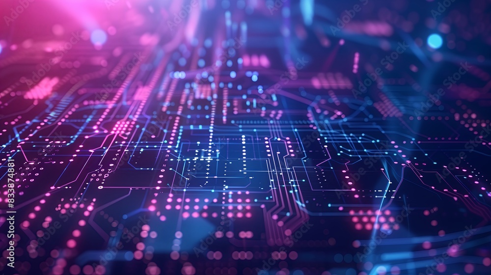 © valiantsin - Abstract digital technology with blue computer science background. Tech cyberspace communication, hardware information, and coding system. Circuit board design, electronic