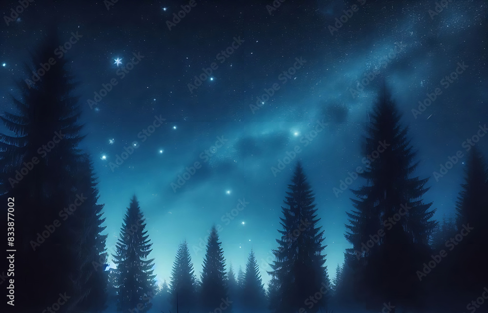 Naklejka premium Dark forest under a starry sky
