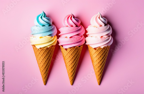 Ice cream cones in different colors, summer