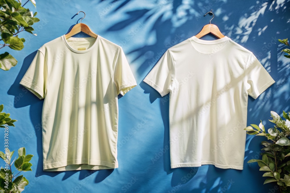 Blank shirts mockup on pastel background, design mockup for print Blank shirts mockup on pastel background, design mockup for print