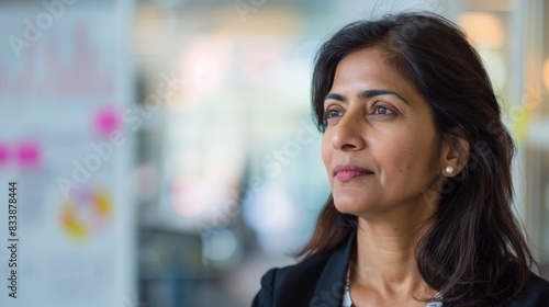 Wallpaper Mural A woman with dark hair wearing a black blazer looking off to the side with a thoughtful expression. Torontodigital.ca