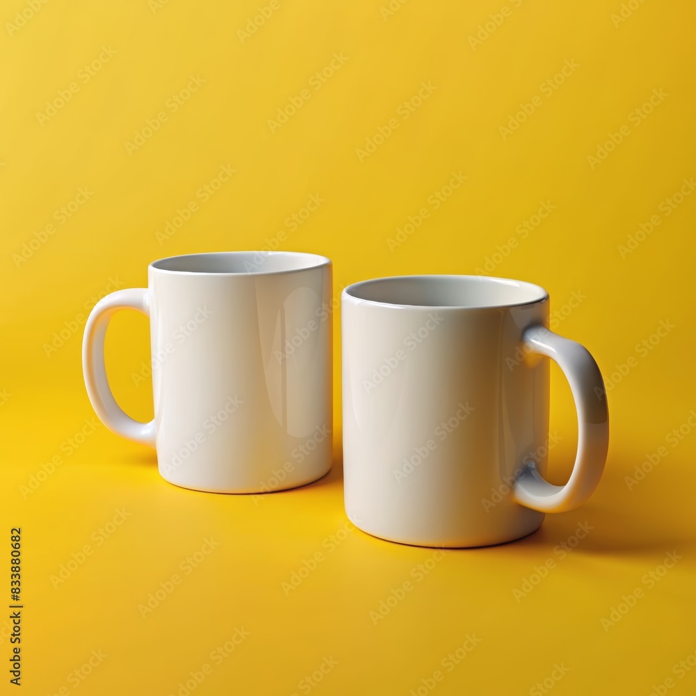 Two ceramic mugs on pastel background, Mug Mockup design. Two ceramic mugs on pastel background, Mug Mockup design.