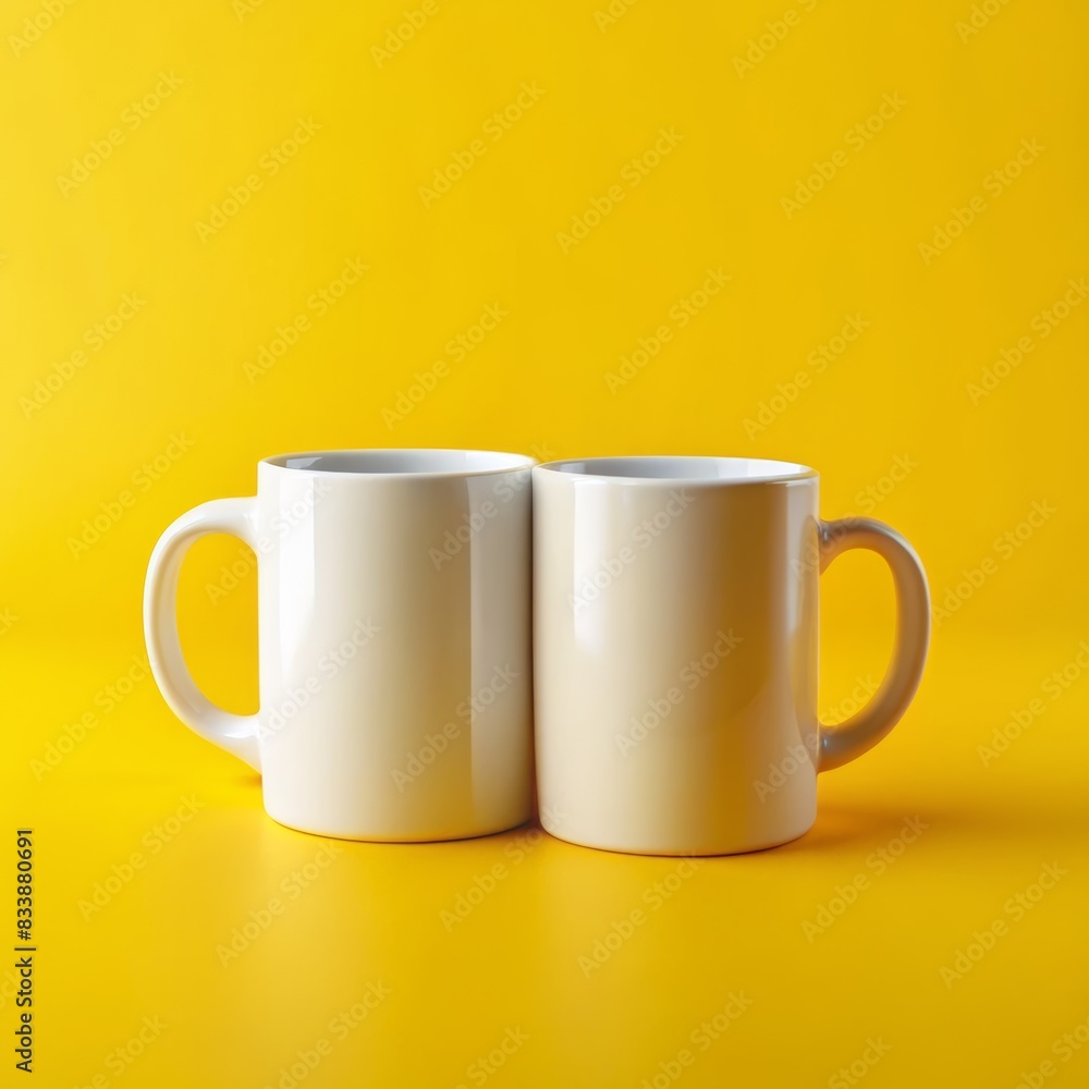 Two ceramic mugs on pastel background, Mug Mockup design. Two ceramic mugs on pastel background, Mug Mockup design.