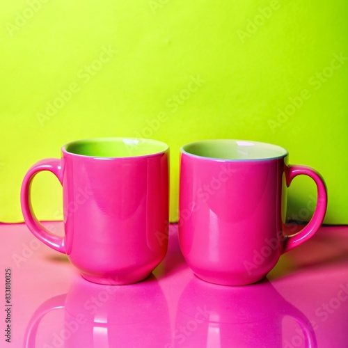 Two ceramic mugs on pastel background, Mug Mockup design.