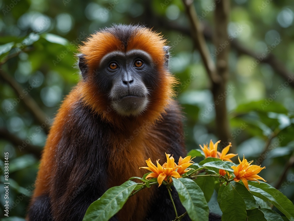 Half Close-Up Image of a Monkey Brush Vine Flower in the Amazon Rainforest: Vibrant and Exotic Flora Half Close-Up Image of a Monkey Brush Vine Flower in the Amazon Rainforest: Vibrant and Exotic Flora