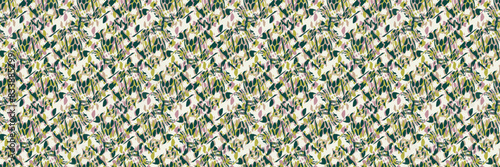 Summer meadow botanical hand drawn vector border. Retro fashion garden backdrop for decorative green pink floral seamless bordur. 