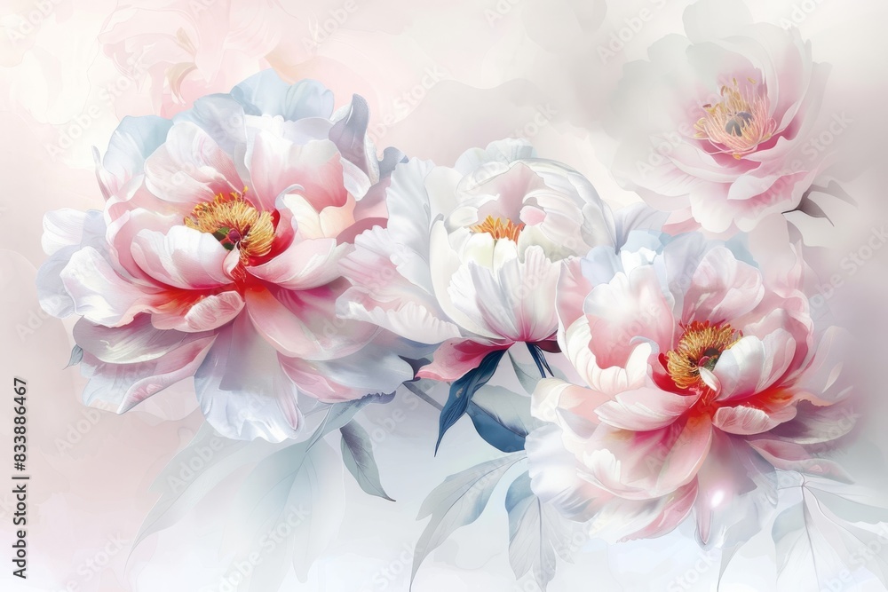 Fototapeta premium Elegant watercolor illustration of delicate peonies