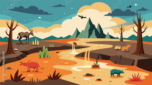The devastation of wildlife habitat as a result of drained peatland leaving behind a desolate wasteland.. Vector illustration