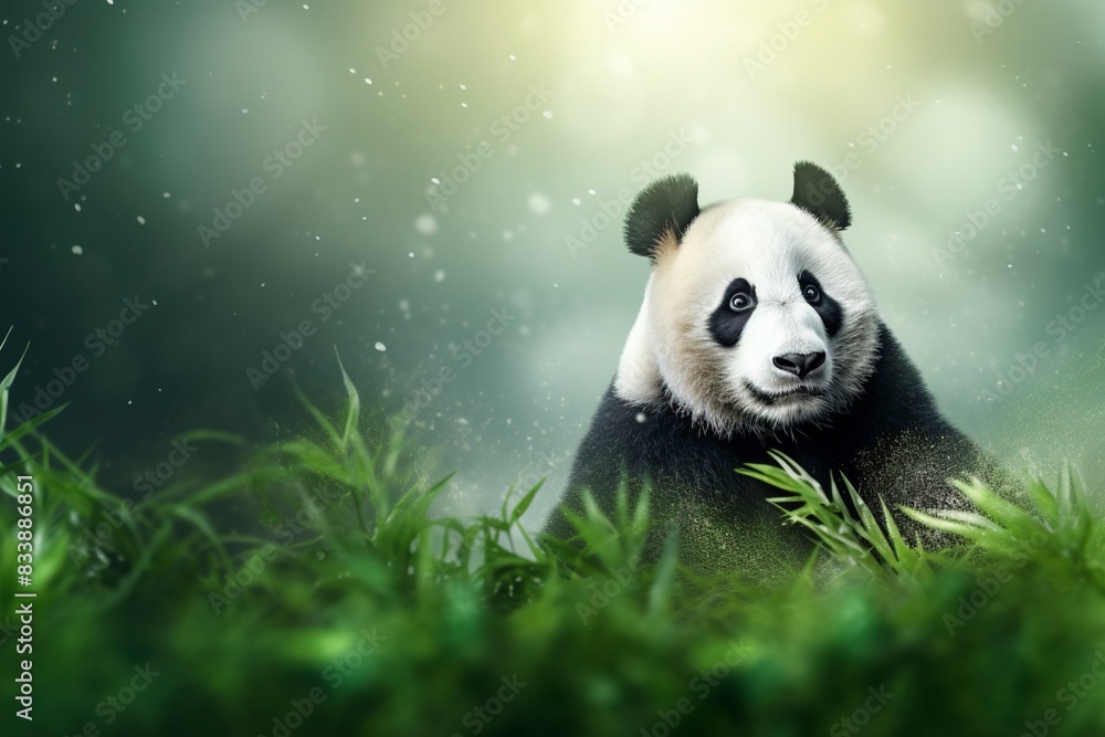 Obraz premium giant panda eating bamboo, generative ai