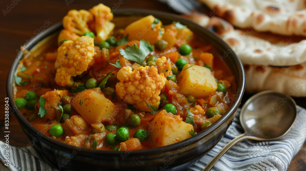 Delicious vegetable curry. A hearty and flavorful vegetable curry with cauliflower, peas, and potatoes. Perfect for a vegetarian meal. Delicious vegetable curry. A hearty and flavorful vegetable curry with cauliflower, peas, and potatoes. Perfect for a vegetarian meal.