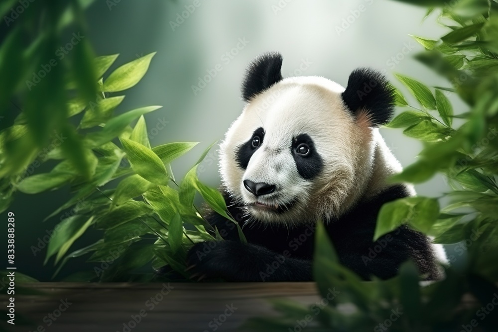 Obraz premium giant panda eating bamboo, generative ai