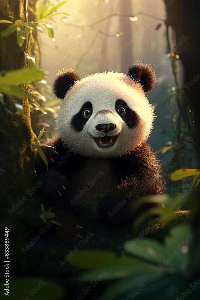 Obraz premium giant panda eating bamboo, generative ai