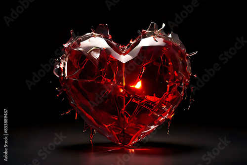 Red heart made of broken glass and war inside
