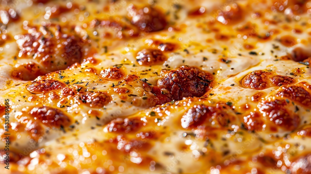 Close-up of melted cheese on pizza, golden and bubbly. Close-up of melted cheese on pizza, golden and bubbly.