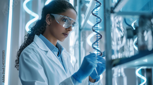 A biotechnology researcher conducting genetic editing using CRISPR technology photo