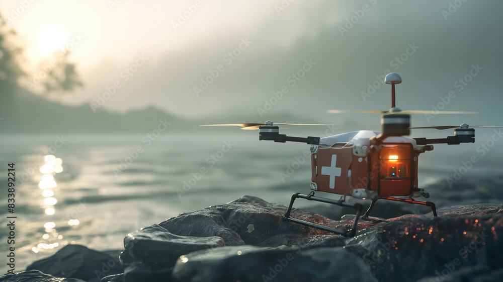 A medical drone delivering emergency supplies to a remote location A medical drone delivering emergency supplies to a remote location