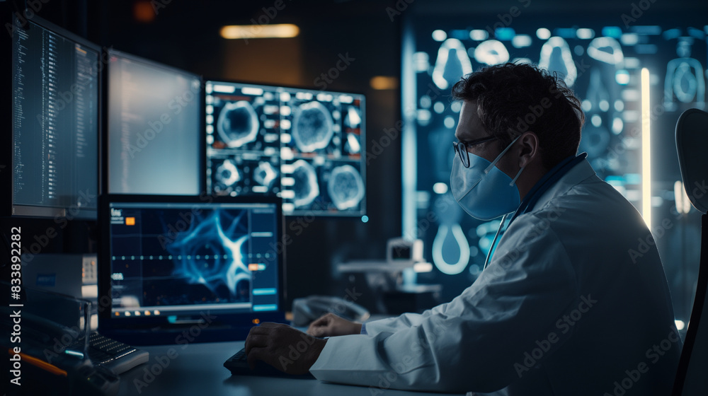 A healthcare professional using AI-powered software to predict disease outbreaks A healthcare professional using AI-powered software to predict disease outbreaks
