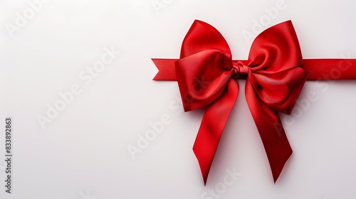 A vibrant red bow on a white background suggesting a gift or celebration. 