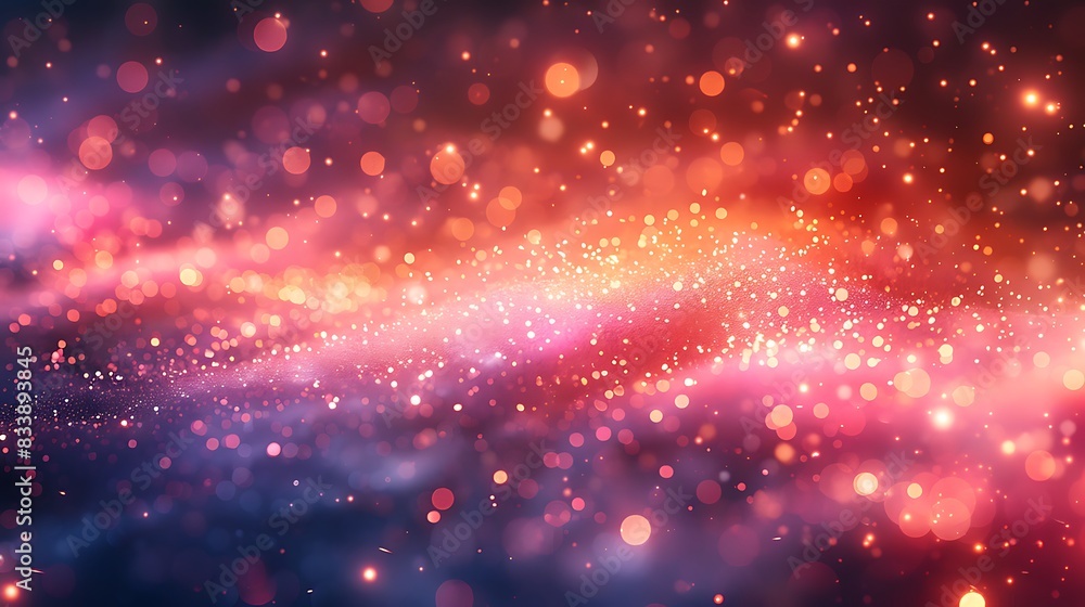 Fototapeta premium An abstract depiction of a fairy dust trail, twinkling and shimmering over a dreamy, soft-colored background, magical and ethereal, vibrant sparkles, soft focus.