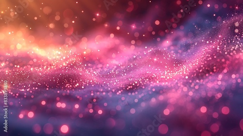 An abstract depiction of a fairy dust trail, twinkling and shimmering over a dreamy, soft-colored background, magical and ethereal, vibrant sparkles, soft focus.