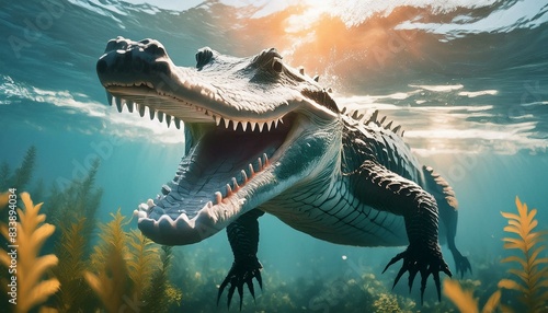 A crocodile in the water 