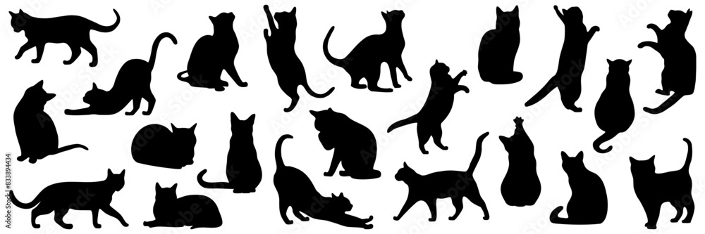 Set of silhouettes of cats on a white background. Vector illustration. Set of silhouettes of cats on a white background. Vector illustration.