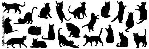 Set of silhouettes of cats on a white background. Vector illustration.