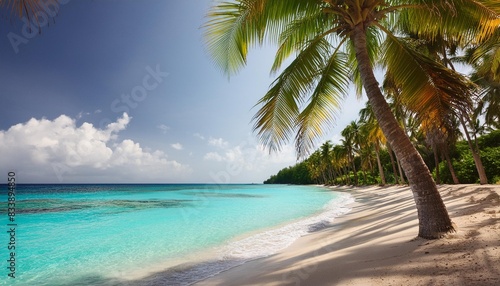beautiful tropical beach with palms and turquoise sea in jamaica island summer vacation and tropical beach concept