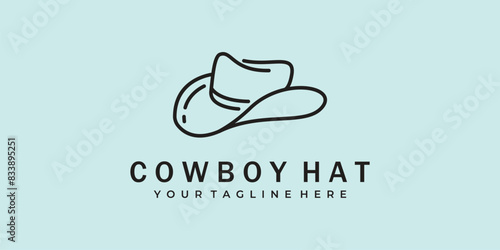 logo cowboy hat line art icon vector minimalist design