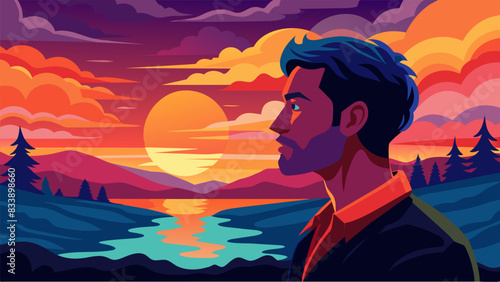Watercolor painting of a colorful sunset showcasing the artists reflection on the emotions felt during a difficult day.. Vector illustration