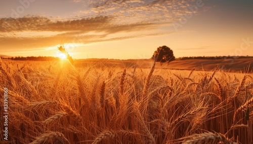 summer wheat field at sunset