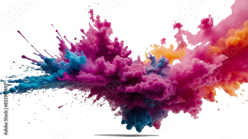 Multicolor powder explosion on White background. Colored cloud. Colorful dust explode. Paint Holi. colorful rainbow Holi paint color powder explosion with bright colors isolated white background.