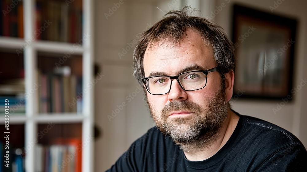 Portrait of a bearded man with glasses and a black T-shirt Portrait of a bearded man with glasses and a black T-shirt