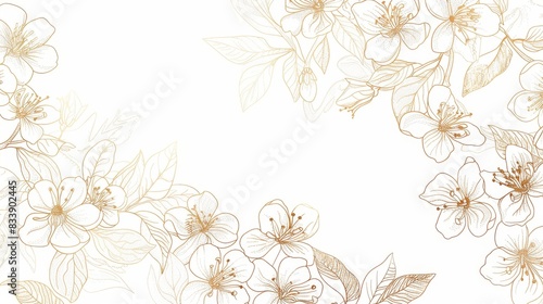 Wallpaper Mural Cherry Blossoms floral, luxury botanical on white background vector, empty space in the middle to leave room for text or logo, gold line wallpaper, leaves, flower, foliage, hand drawn Torontodigital.ca