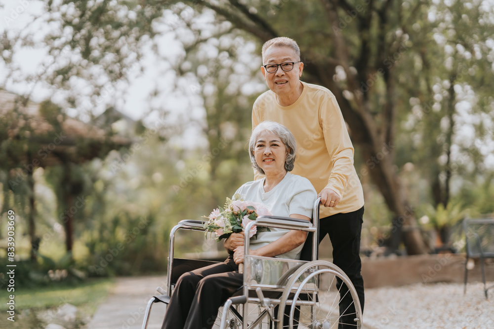 Elderly couple. Asian elderly couple giving love to each other smiling happily. Love and care for each other. Elderly couple. Asian elderly couple giving love to each other smiling happily. Love and care for each other.