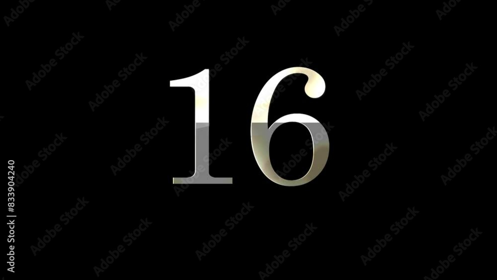 Number 16 with gold and white particles and alpha channel, numerology, number sixteen Number 16 with gold and white particles and alpha channel, numerology, number sixteen