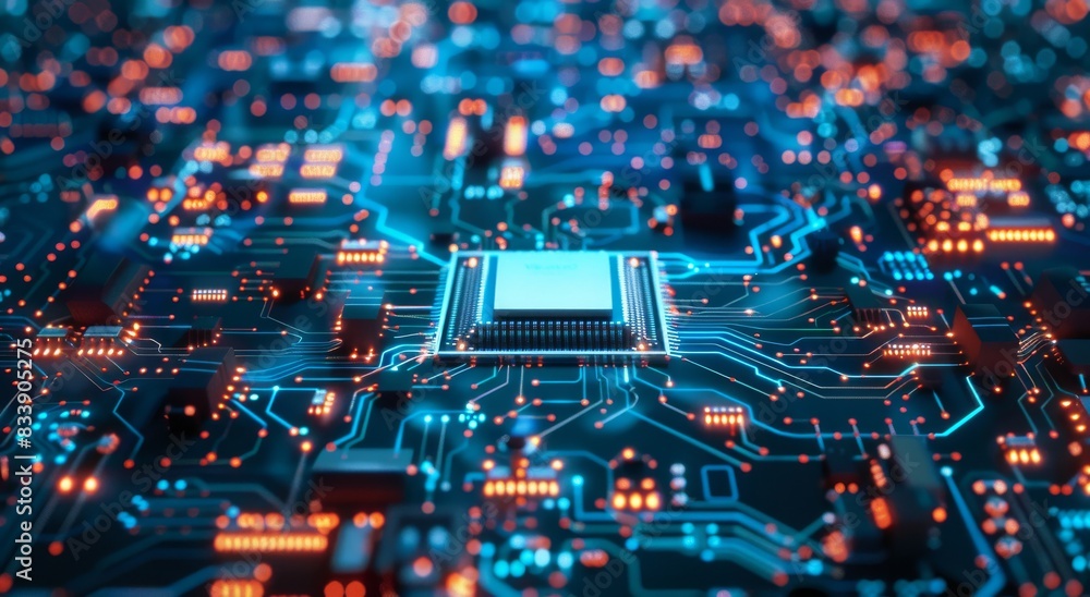 Obraz premium PC motherboard chip. Microprocessor circuit. Electronic cpu processor. Digital computer technology. Hardware microcircuit, integrated system