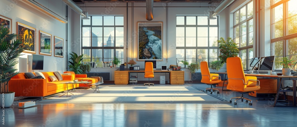 A hybrid work environment in a modern office with a mix of in-office ...
