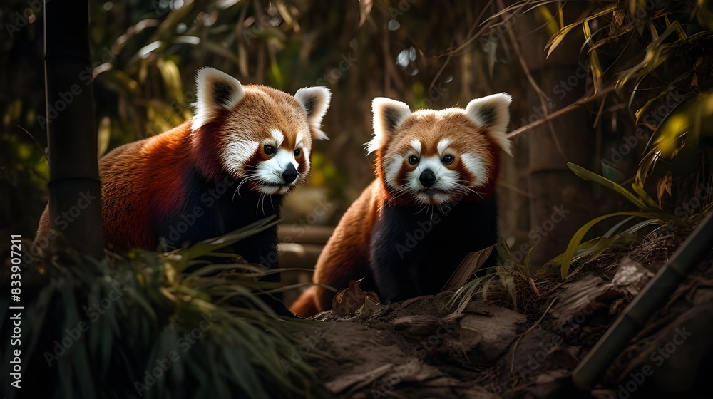 Obraz premium Adorable Companions: Red Pandas in the Bamboo Forest