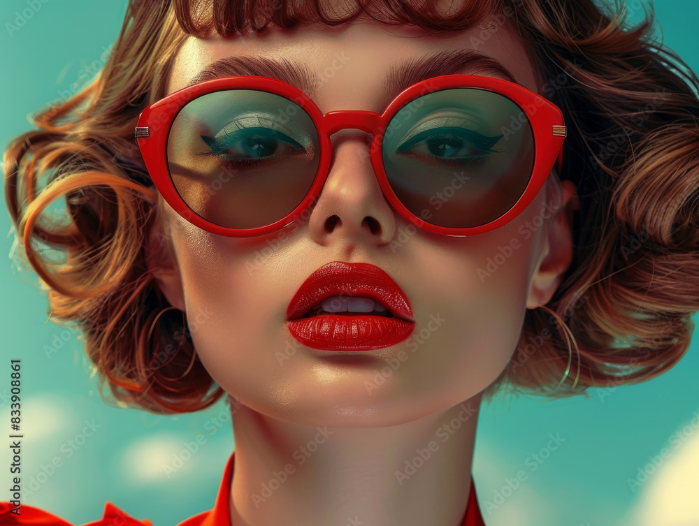 Retro style pastel colors summer background. Fashion woman wearing big sunglasses. Retro style pastel colors summer background. Fashion woman wearing big sunglasses.