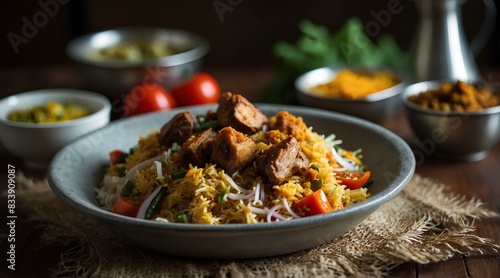 Delicious Plate of Chicken Biryani with Vegetables