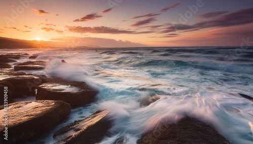 waves in motion at sunset