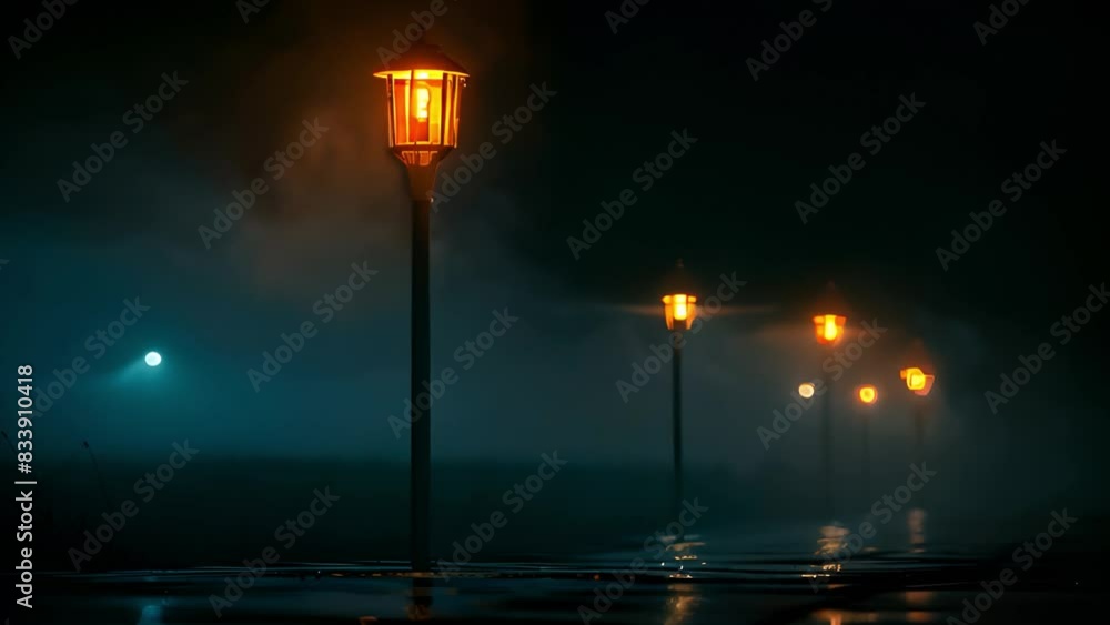 Streetlight in a row by a moody night. Streetlights illuminate, Nighttime park, Park streetlights. Streetlights turn on at night, illuminating the street in the park Night lamp Streetlight in a row by a moody night. Streetlights illuminate, Nighttime park, Park streetlights. Streetlights turn on at night, illuminating the street in the park Night lamp