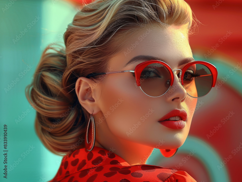 Retro style pastel colors summer background. Fashion woman wearing big sunglasses. Retro style pastel colors summer background. Fashion woman wearing big sunglasses.