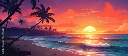 Beach sunset scene with copy space image.