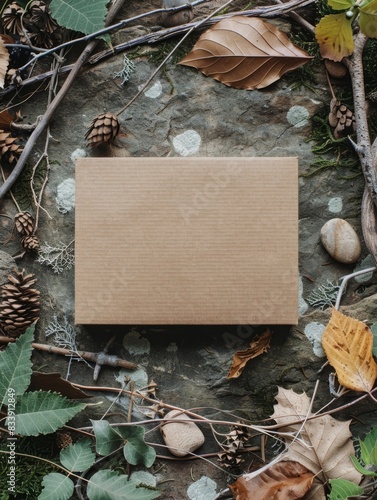 blank card on the ground with leaves and twigs
 photo