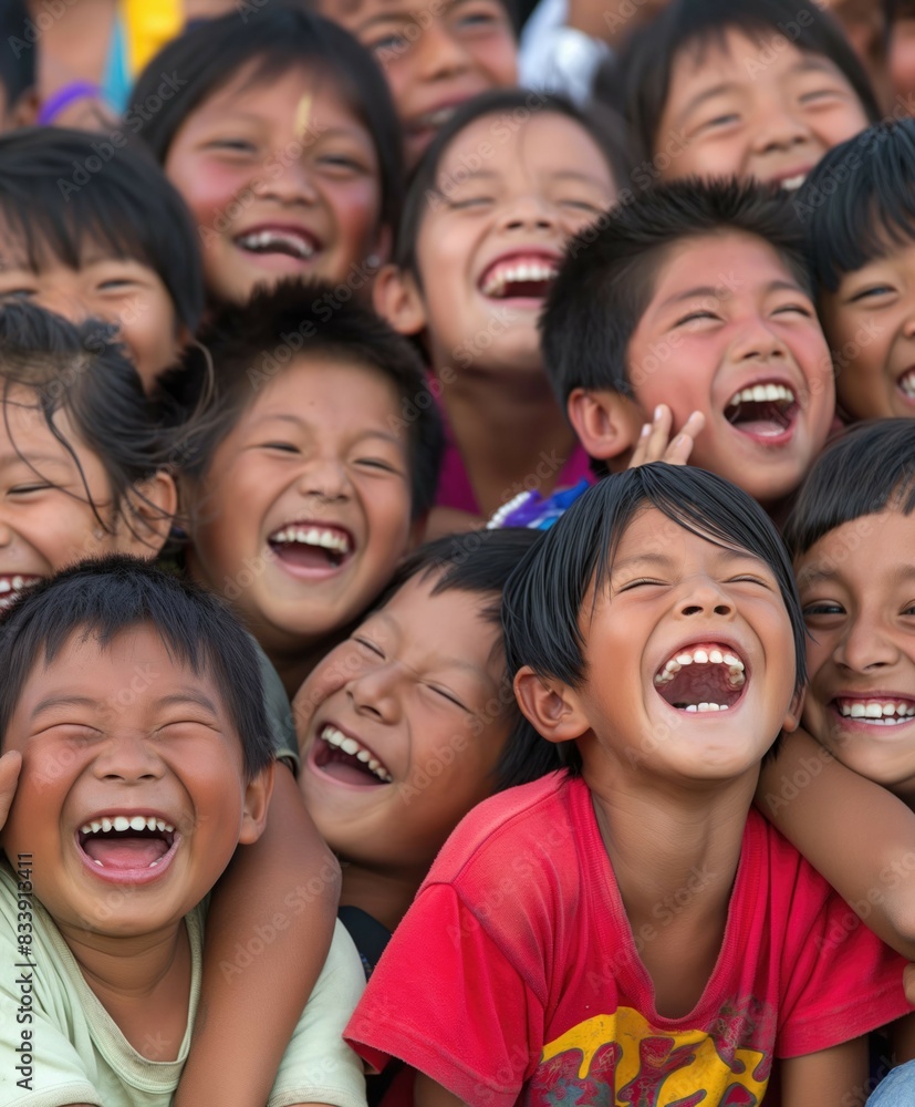 A team of cheerful laughing asian kids for children's day AI generated image