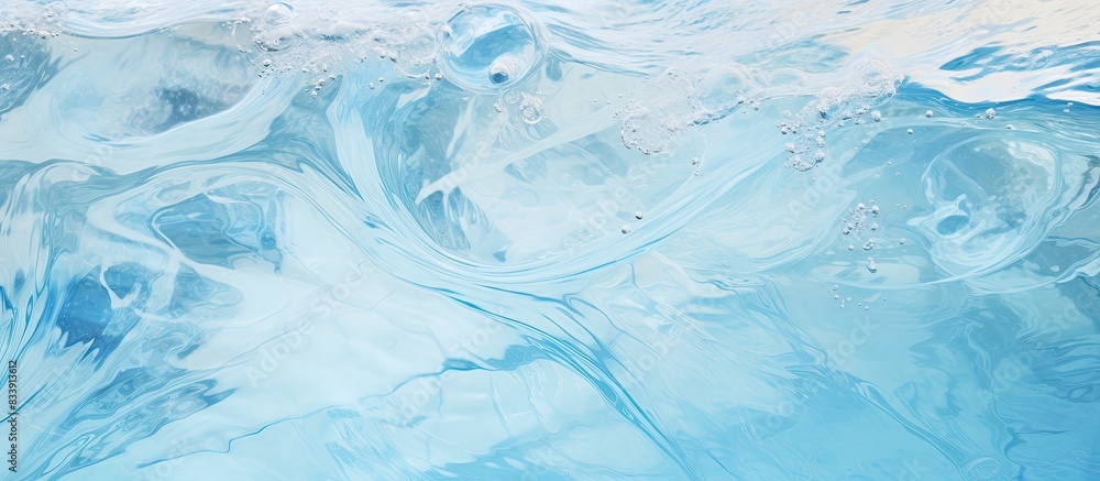 Obraz premium Swirling white watercolor in a swimming pool, with a blurred effect, creating a rippled detail. Includes water splashes and sprays against a copy space image.