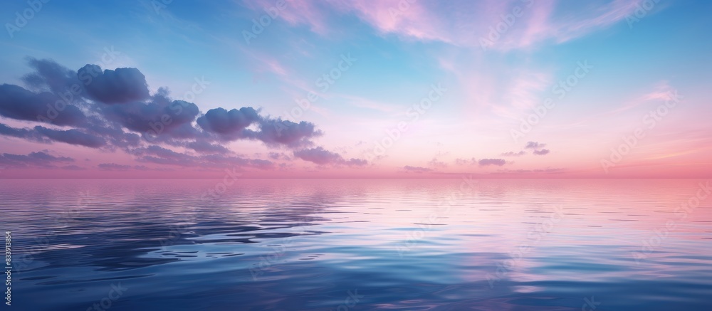 Evening sky reflects in the calm ocean with a picturesque copy space image. Evening sky reflects in the calm ocean with a picturesque copy space image.